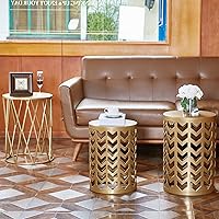 Vista 6 de Y&M Juego de 3 mesas auxiliares doradas, mesa de centro redonda de metal anidable, taburete de jardín de metal resistente, para uso multifuncional