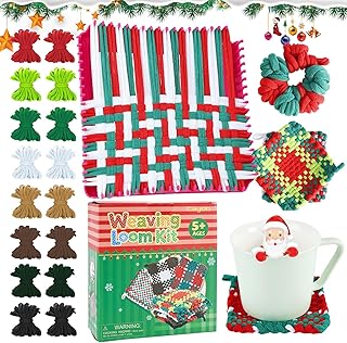 Caydo Christmas Weaving Loom Kit for Kids, Pot Holder Loom Kit for Girls 8-12, Include 448Pcs Weaving Loops(8 Colors), DIY Art and Craft Looms for Kid, Gift for Christmas & Craft-Loving Kids Age 8-12
