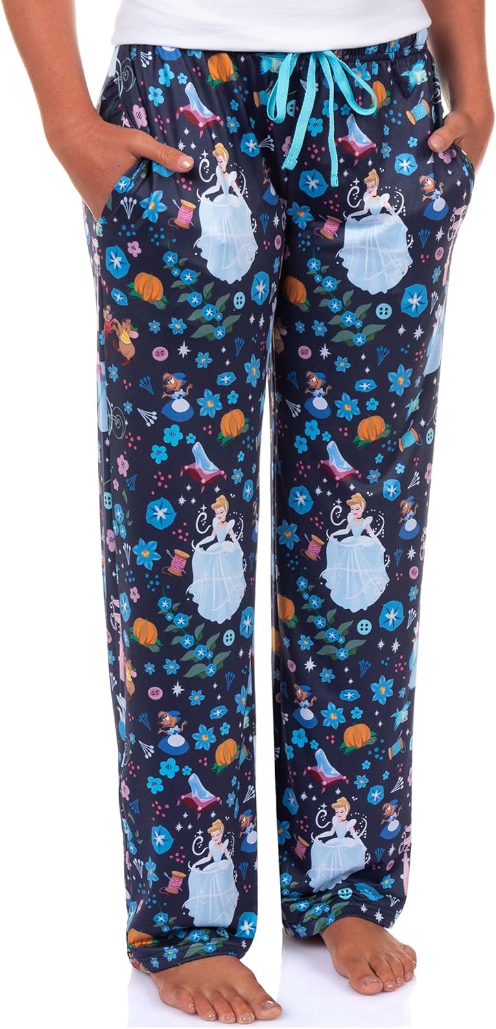 Disney Cinderella Pajama Pants Women's Magical Night Sleep Lounge Bottoms (Blue, Medium)