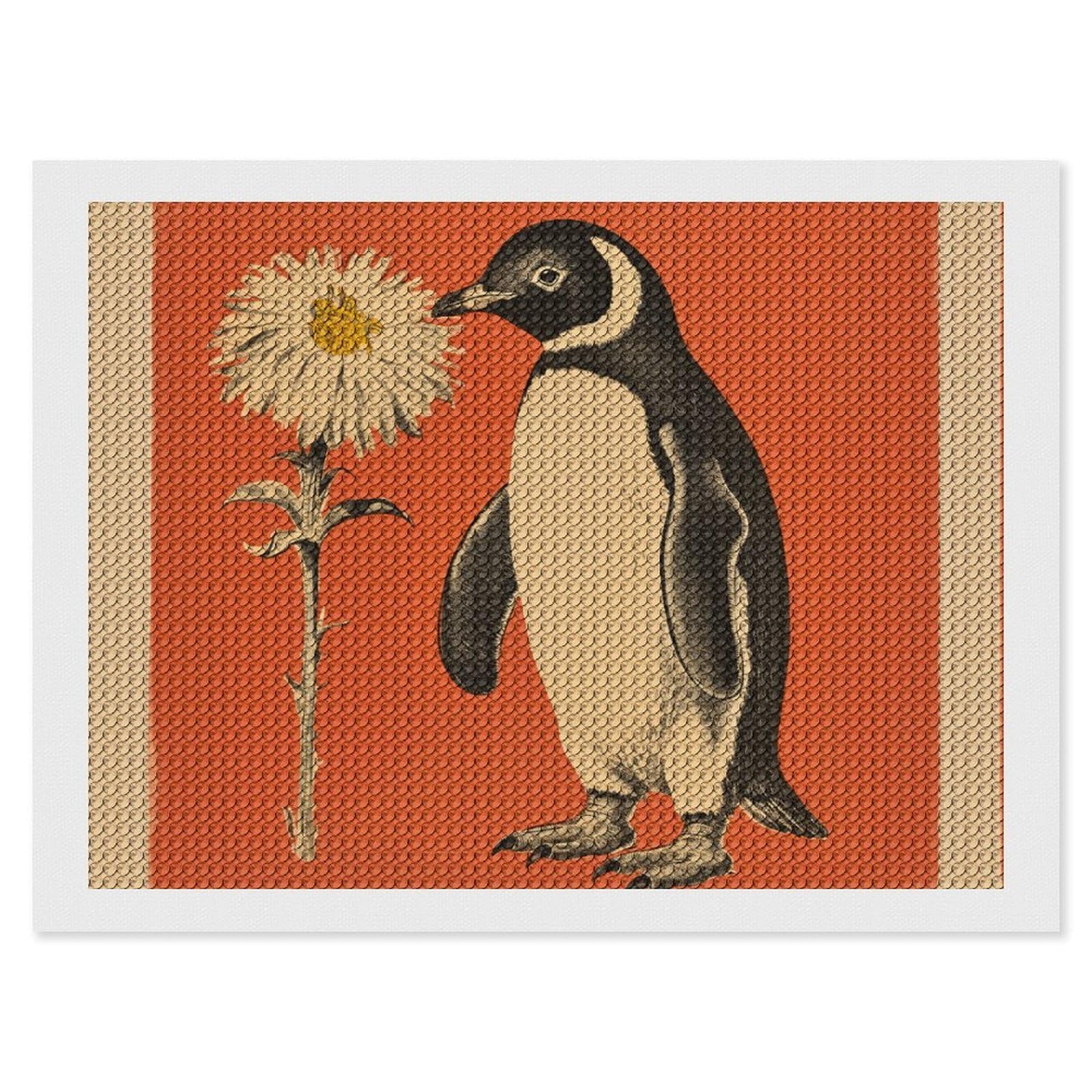 NONHAI Diamond Painting Kits for Adults - DIY Diamond Art Kits for Beginners - Full 5D Paint Drill Diamond Dots Paintings- A Flower and Penguin Diamonds Pictures Gem Art and Craft Wall Decor 12"x16"