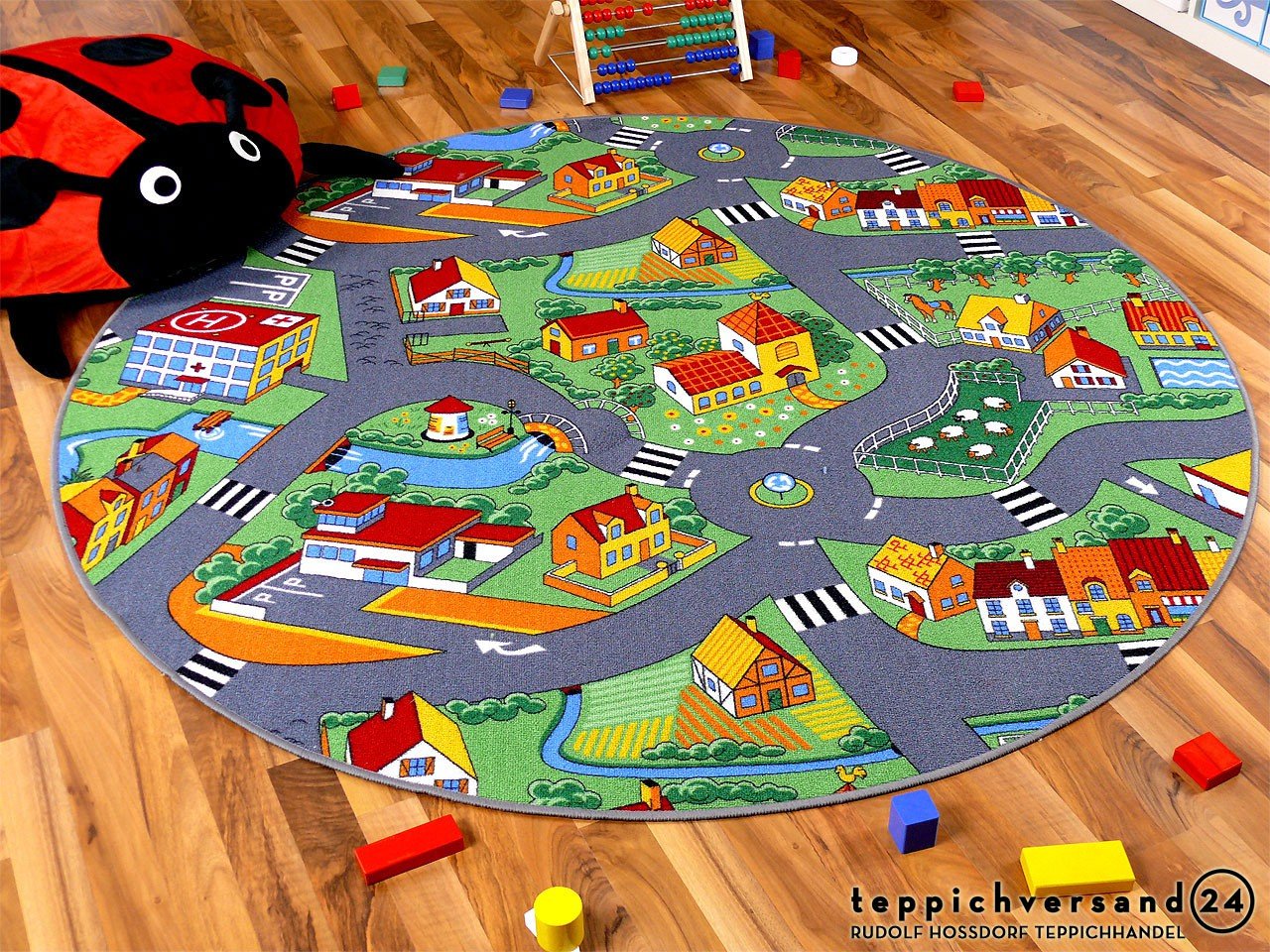Snapstyle Kinder Spiel Teppich Little Village Grün Rund in 7 Größen