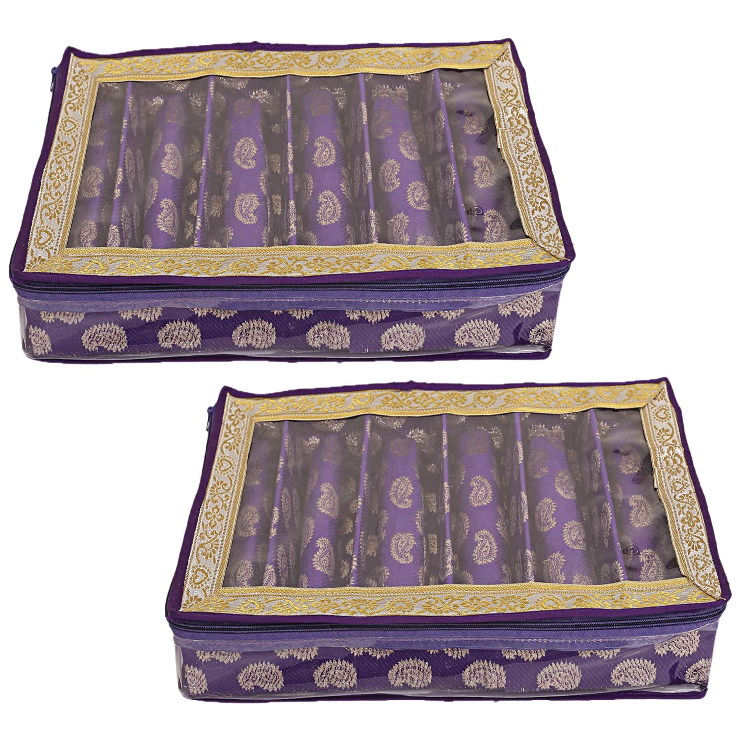 Kuber Industries Multipurpose Dot Design Laminated 6 Rod Bangle Box/Organizer/Case With Tranasparent Top - Pack of 2 (Purple)-47KM0263