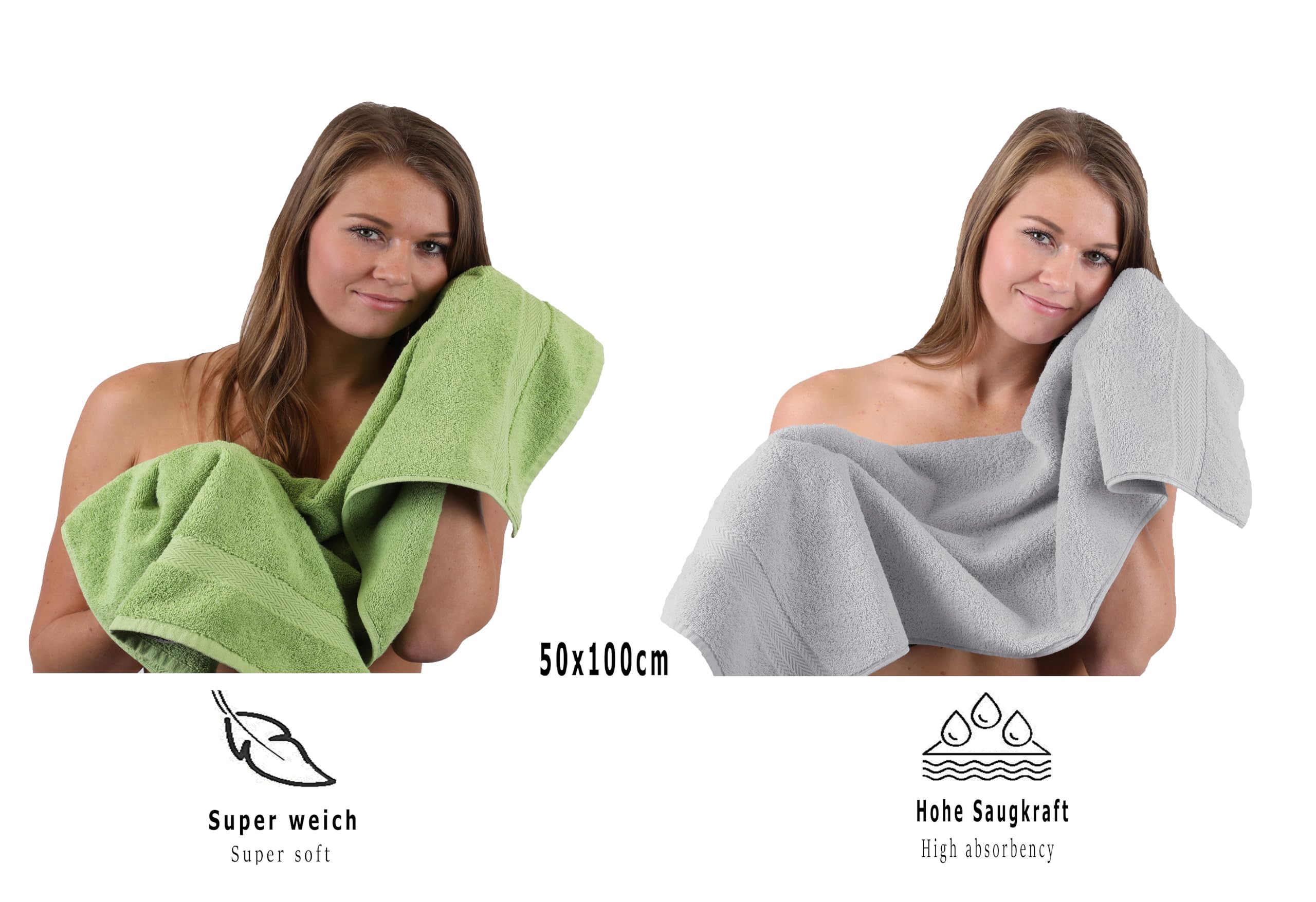 Betz Juego de 10 Toallas Classic 100% algodón 2 Toallas de baño 4 Toallas 2 Toallas de Mano 2 Toallas Cara de Color Verde Manzana y Gris Plata
