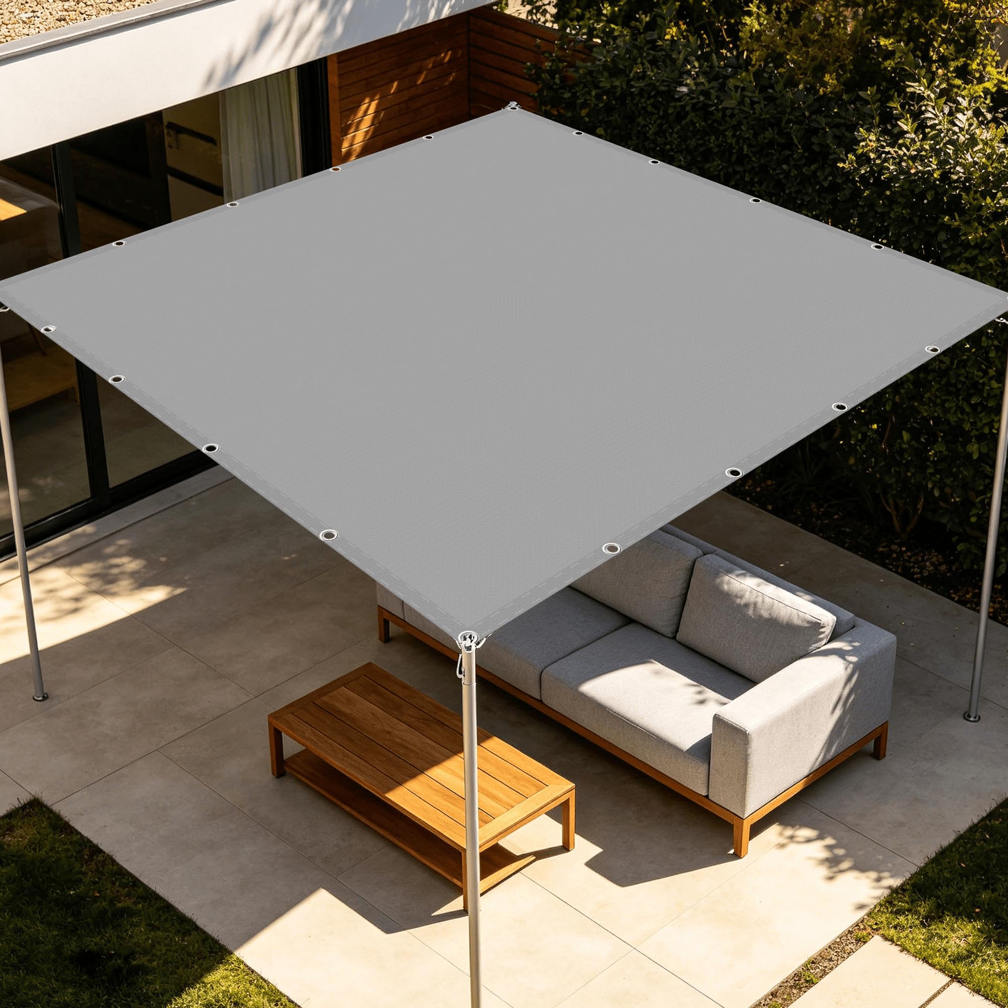 Toile ombrage imperméable 2 x 3.6 m grise avec œillets haute résistance pour grand vent