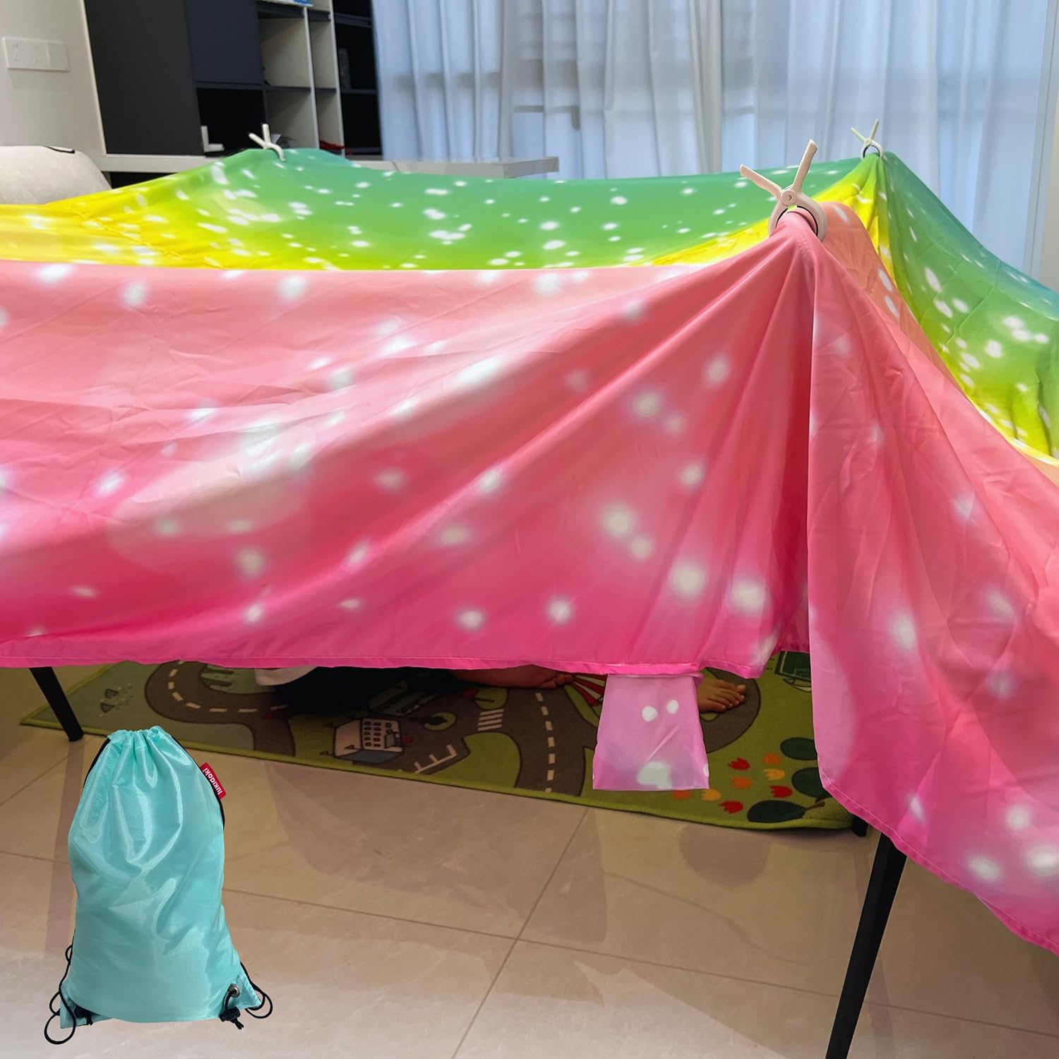 Magic Fort Building Kit for Kids - Large Lightweight Blanket Fort Making Kit Clips with CPC Certification - Portable Playhouse Play Tent Fort - Indoor/Outdoor Girls/Boys Toys Ages 4-5 6 7 8-12