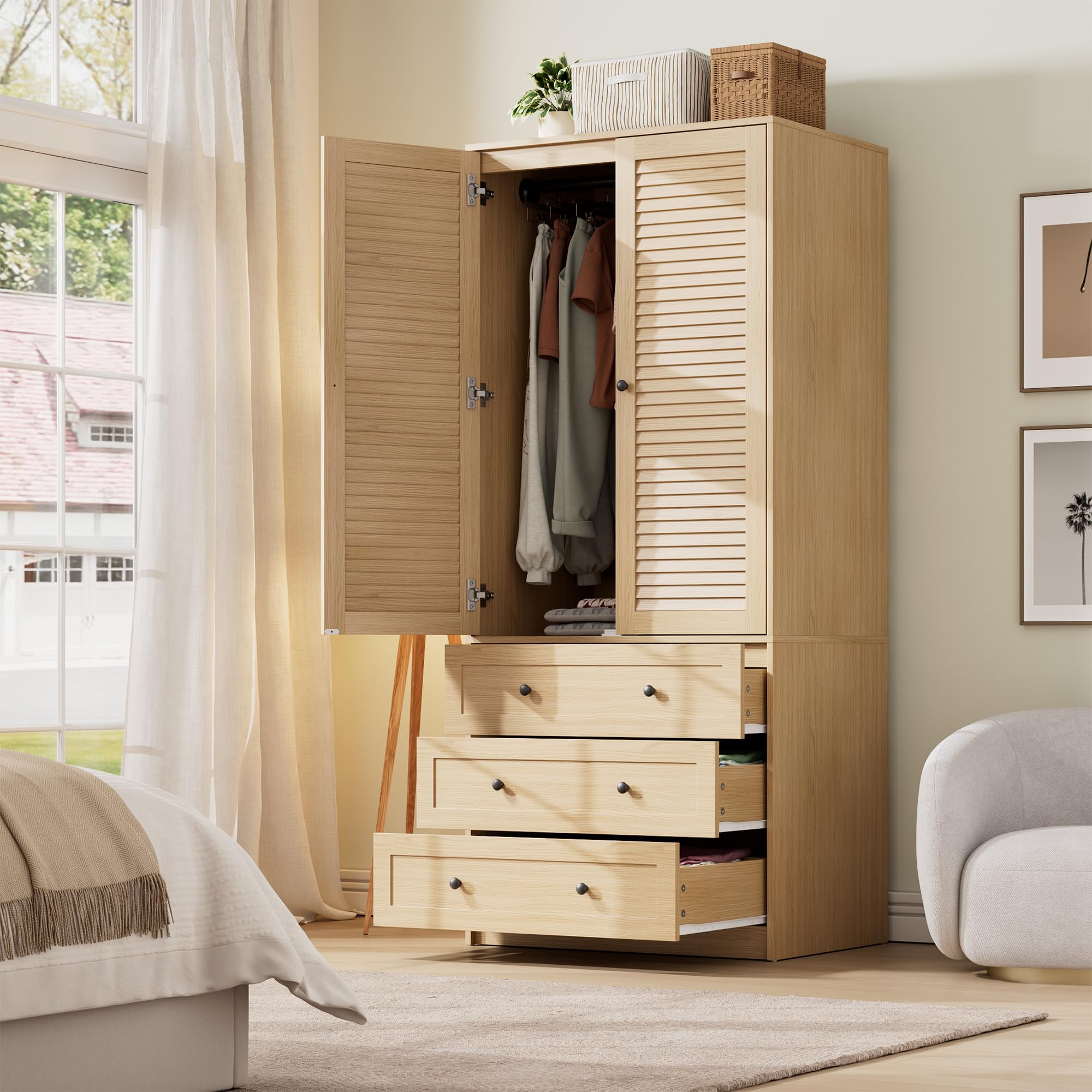Amazon.com: GarveeHome Armoire Wardrobe with Drawers, Wooden