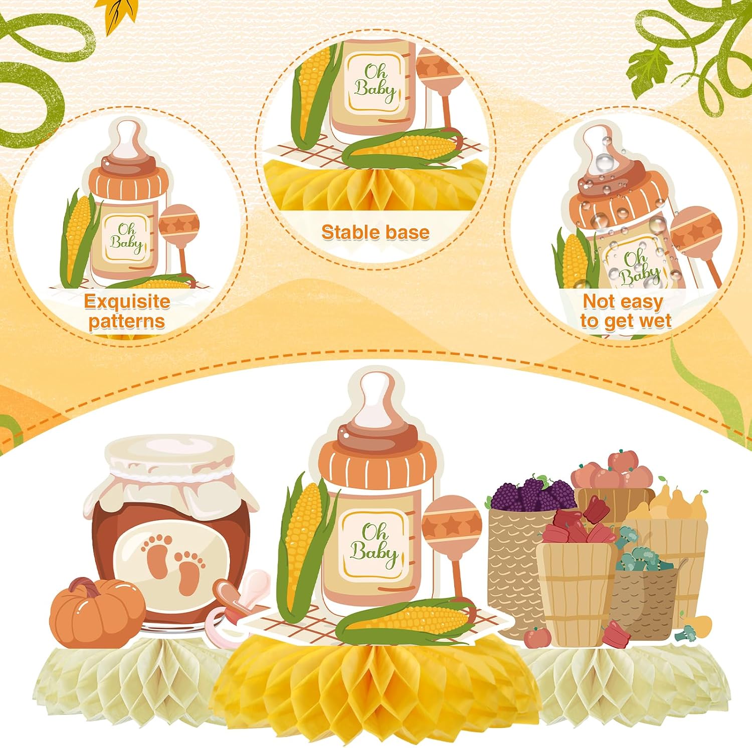 Locally Grown Baby Shower Decorations - Yoyuspy 9PCS Farmers Market Baby Shower Decorations Welcome Baby Honeycomb Centerpieces Party Table Decor Fall Pumpkin Harvest Gender Reveal Party Supplies image 3
