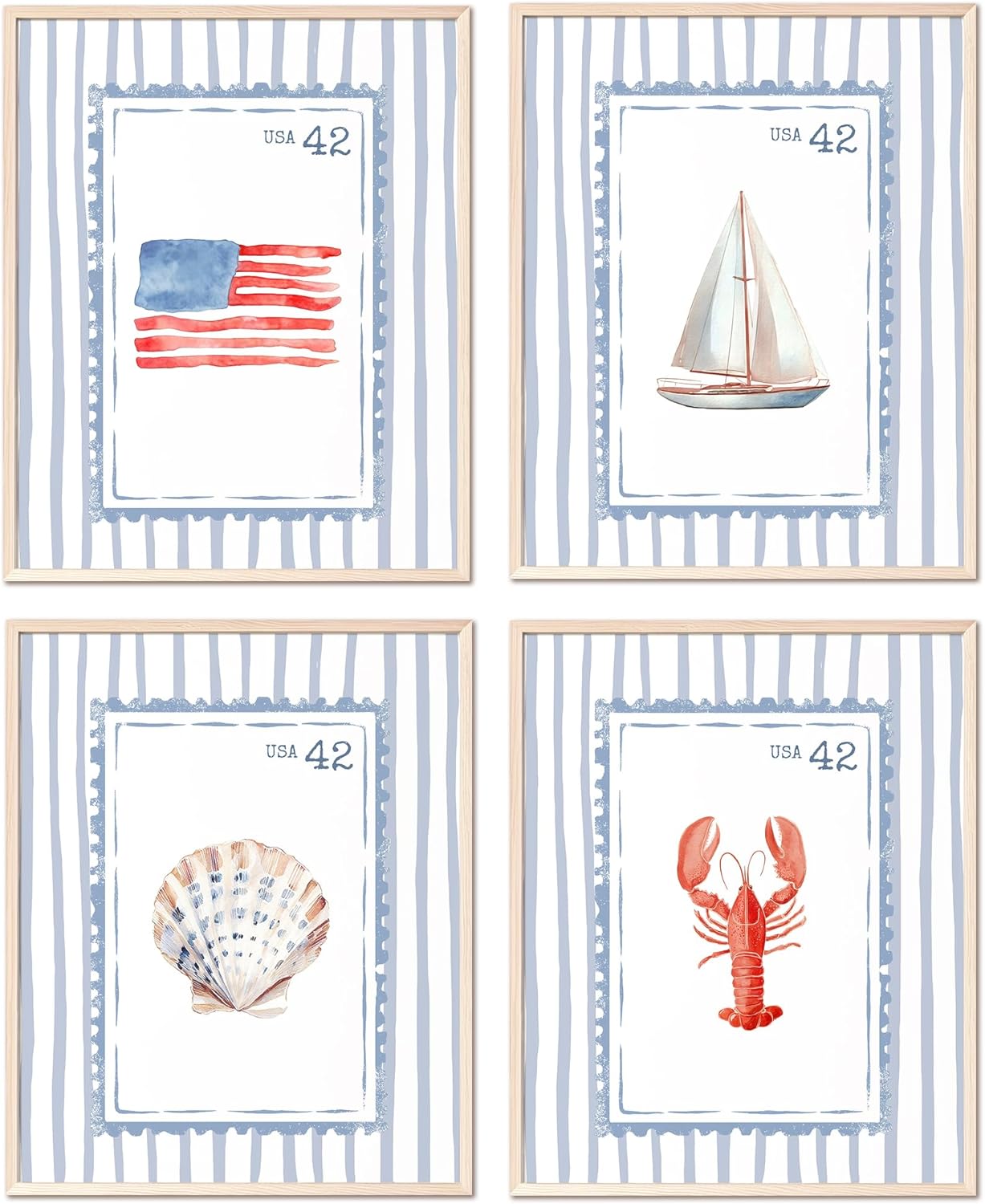 YUISLE Coastal Beach Wall Art Summer Room Decor, Aesthetic Ocean Seashell Poster Prints Pictures for Teen Girls Gifts Preppy Dorm Bathroom, 8x10 Inch, 4 PCS(Unframed)