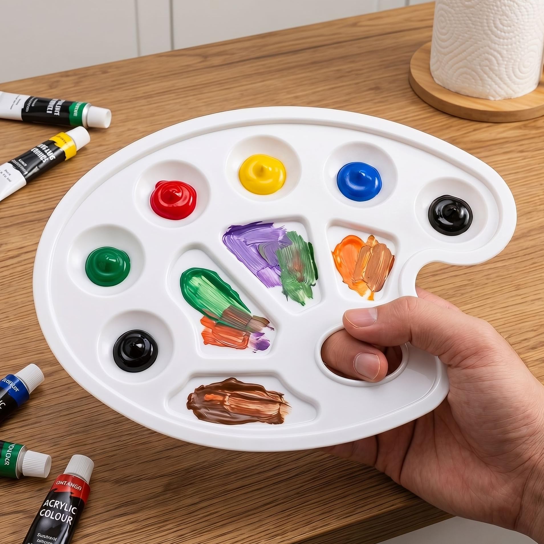 Cedilis Juego de 96 paletas de pinceles de pintura, 80 pinceles y 16 bandejas de paleta de pintura para óleo, acuarela, pintura acrílica, niños, estudiantes, cabezal de cepillo de nailon