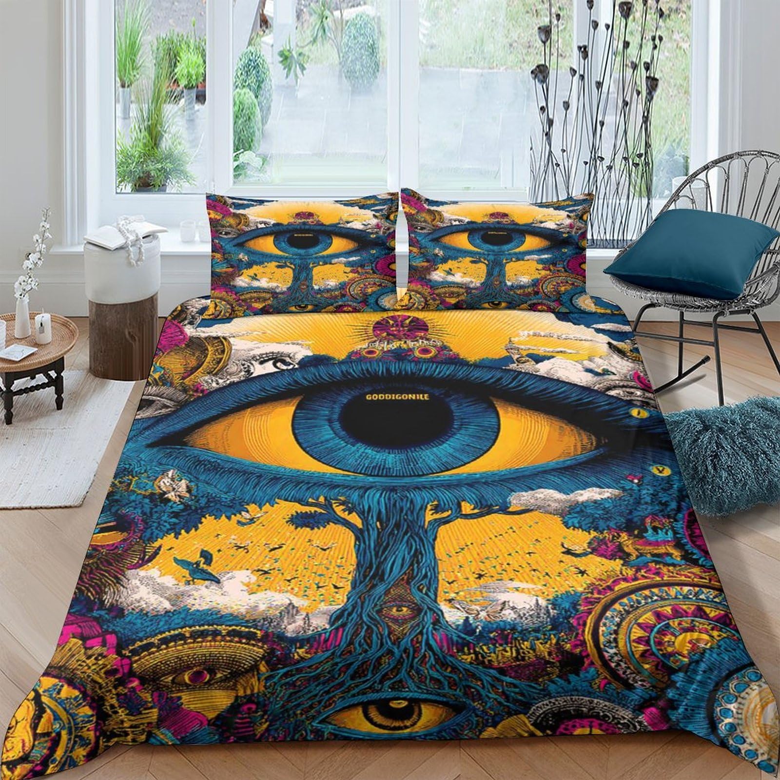 Ctjqhvkz Style-5 3D Printed Artistic Eye Fitted Sheet Microfiber Soft Breathable Psychedelic Mandala Mattress Cover For Bedroom Dorm Decor Single（135X200cm）