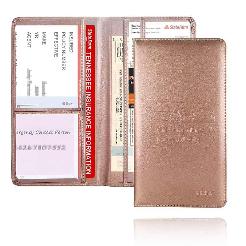 Organizador de Documentos Automotivos para Porta-Luvas HIIXHC em Couro Sintético PU Dourado Rosé