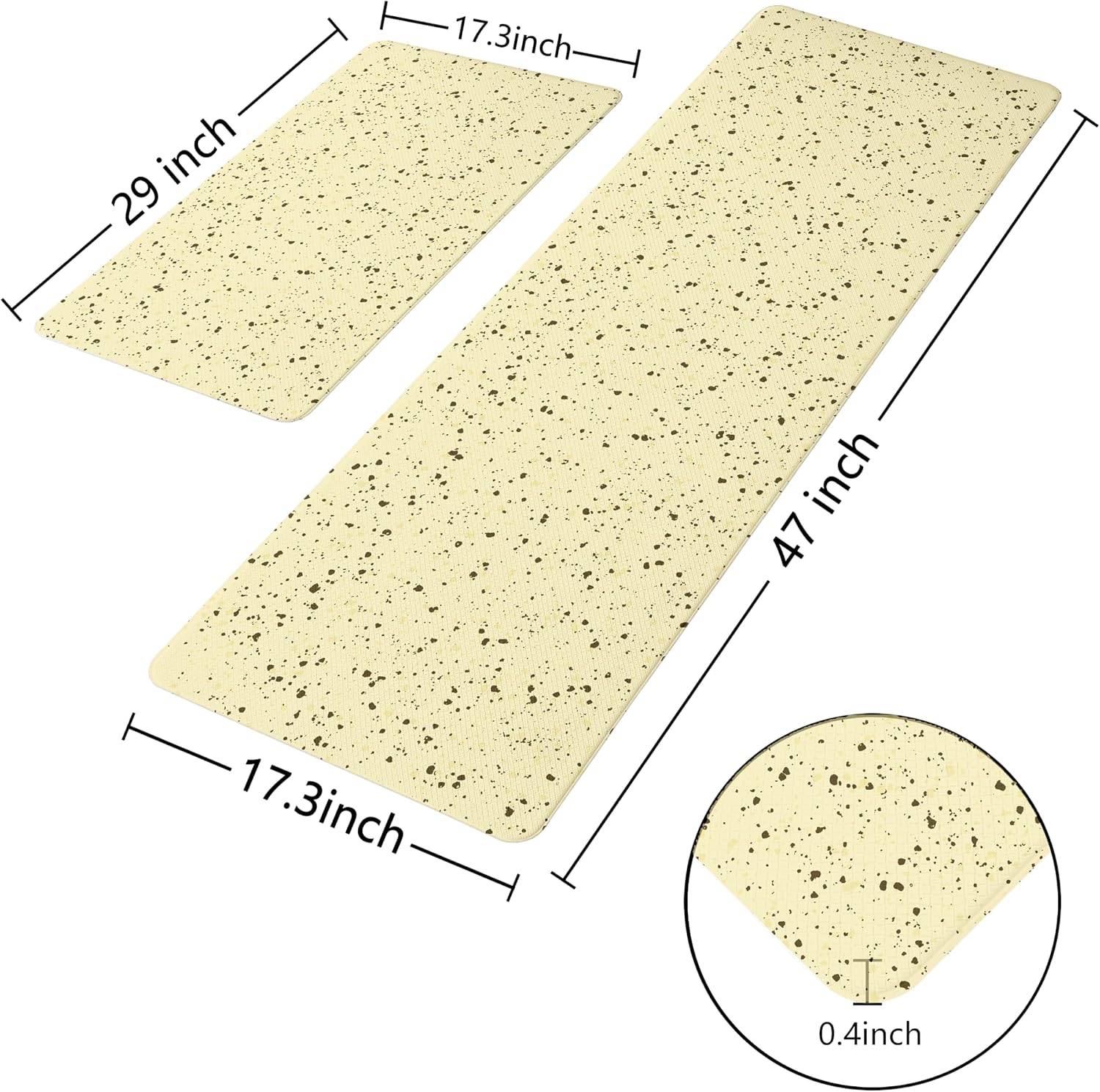 Boho Cream Terrazzo Speckled Design Kitchen Rug Sets [2 PCs], Anti-Fatigue, Waterproof Non-Slip Kitchen Mats Heavy Duty Ergonomic Comfort Foam Leather-Like Rug for Floor, Home, Laundry,17"x29"+17"x47"