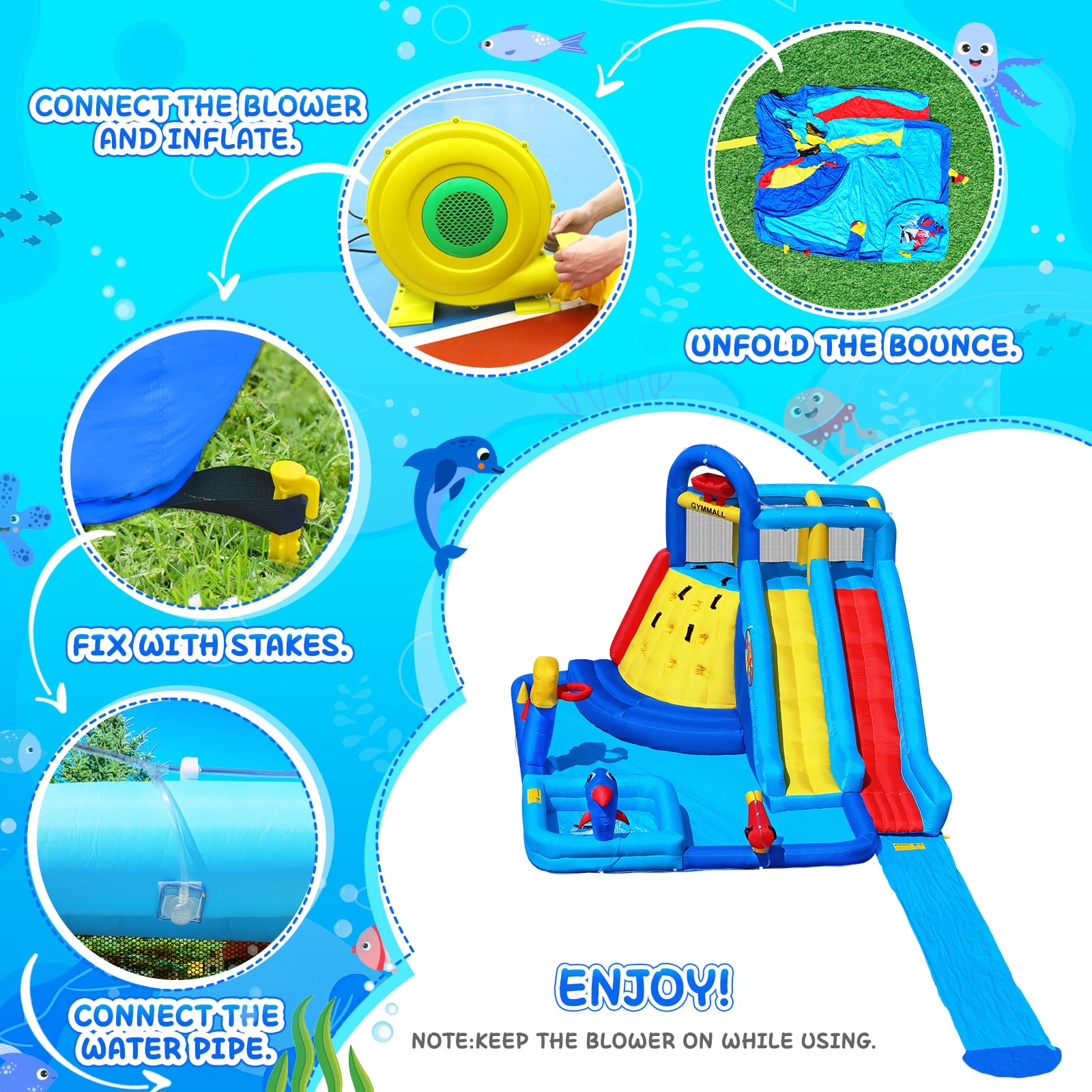GYMMAL Castillo Hinchable para Niños, Parque Infantil Exterior, con Pared de Escalada y Tobogán Doble - Hinchable para Niños 3-12 Años (4x3,6x2,6m)