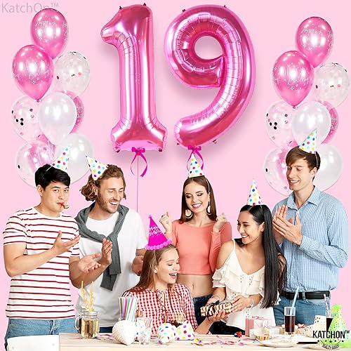 Miniatura 8 de Globo gigante de color rosa intenso del número 19 40 pulgadas globo de cumpleaños rosa intenso del número 19 decoraciones de cumpleaños de 19 años
