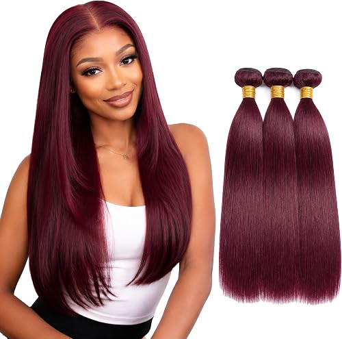 Niciitysi Color #99J Burgundy Straight 3 Bundles 30/32/34 inch