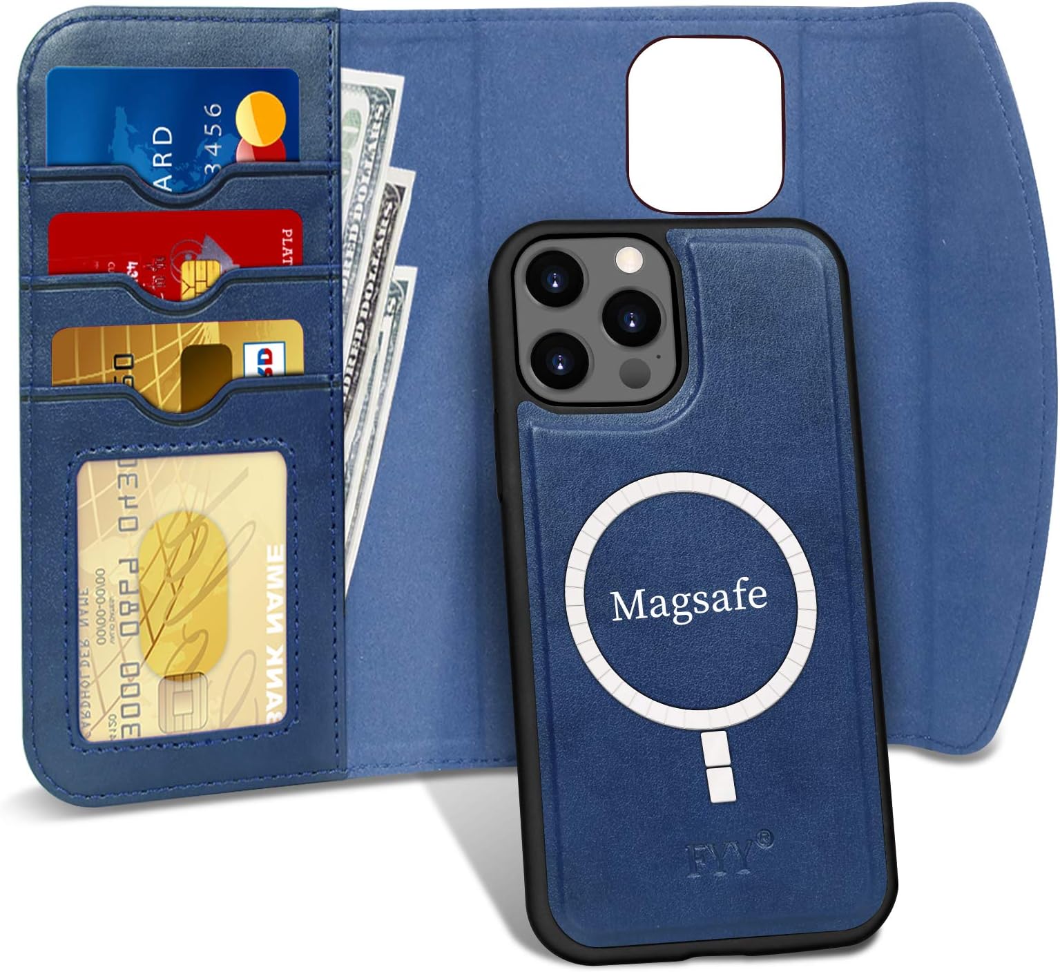 FYY Case Compatible with iPhone 12/12 Pro 5G 6.1", 2-in-1 Magnetic Detachable Wallet Case [Wireless Charging Support] with Card Slots Folio Case for iPhone 12/12 Pro 5G 6.1" Blue