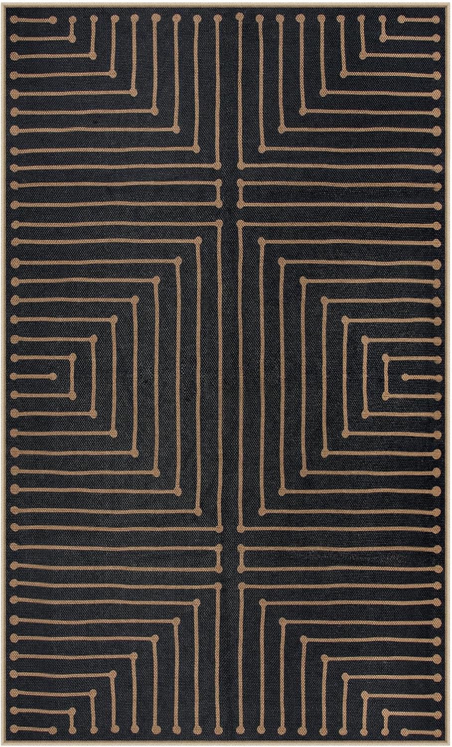 Lahome Neutral Geometric 3x5 Easy Jute Rug, Washable Rugs for Bedroom Entryway Outdoor Patio Porch Carpet, Farmhouse Rhombus Non Slip Non Shedding Black Carpet for Kitchen Entrance Balcony - Image 7