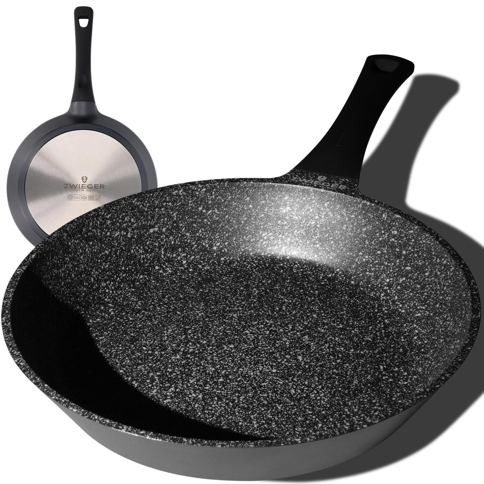ZWIEGER Poêle à Frire 28 cm – Grande Poele Induction, Fonte d'Aluminium, Fond Inox Intégral, Compatible Tous Feux – Antiadhésif, Sans PFOA et PFOS