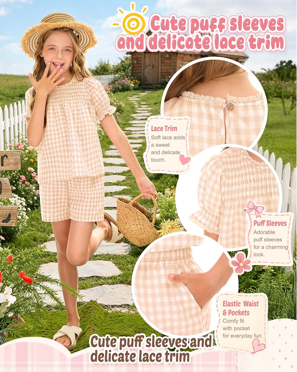 Xaatren Girls 2 Piece Gingham Boho Beach Outfits