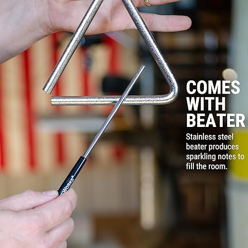 Miniatura 5 de TreeWorks Chimes Instrumento musical de percusión triangular de 6 pulgadas, fabricado en Estados Unidos, con batidorgolpeador y soporte, grado de