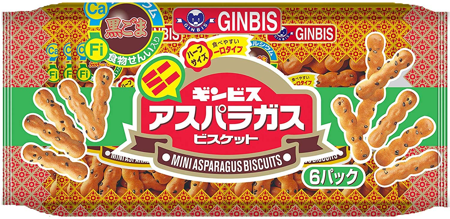 Ginbis Mini Asparagus Biscuits 6P 5.71 oz. (162g) (27g x 6 bags) x 6 Pieces - MADE IN JAPAN