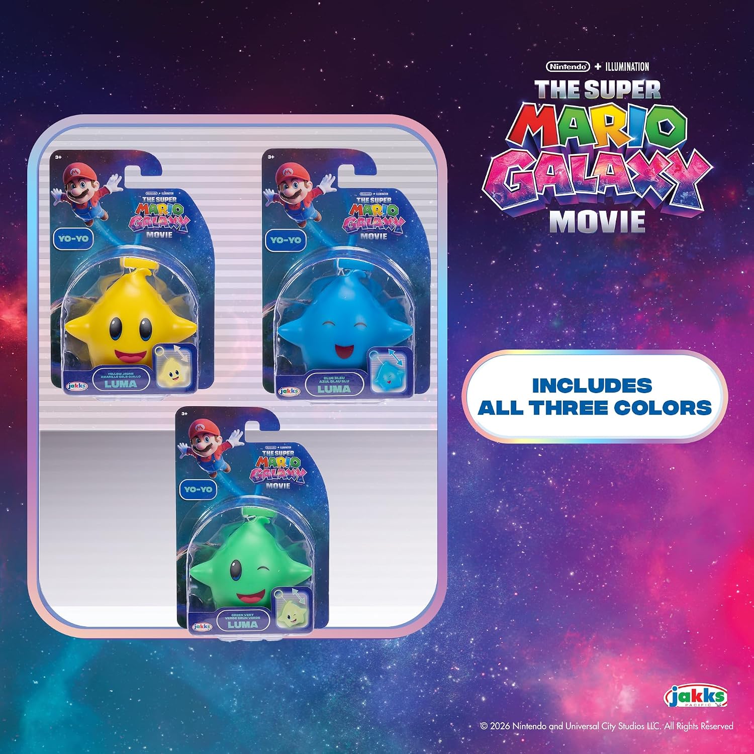 The Super Mario Galaxy Movie – Luma Star Yo-Yo 3-Pack Bundle - Assortment Includes Three Luma, Blue, Green, and Yellow - Each has a Glow-in-The-Dark Feature! image 3