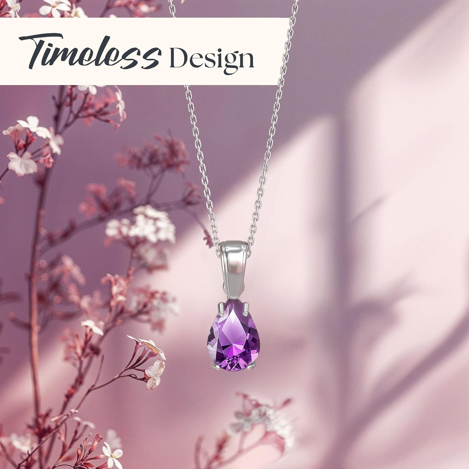 925 Sterling Silver Gemstone Necklace - Gemstone Teardrop Necklace - Birthstone Necklace for Women Silver - Pear Gemstone Pendant - Silver Jewelry for Women - Minimalist Chain Necklace - Image 4