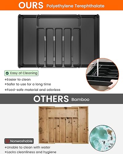 Miniatura 5 de Bandeja organizadora de cajones de cubiertos, organizador grande de utensilios expandible de grado alimenticio para cubiertos de cocina y cubiertos,