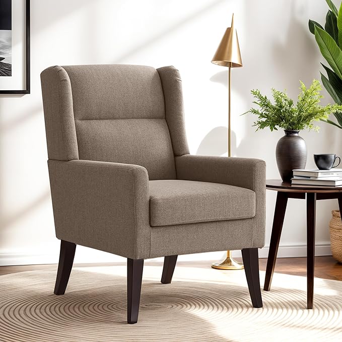 Sillón Tapizado Marrón con Respaldo Alto miniatura 6