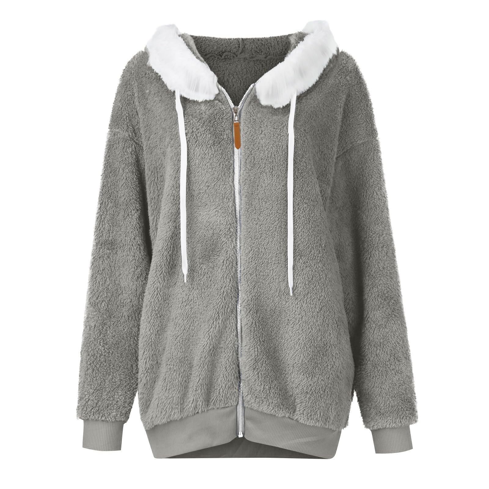 Generisch Winterjacke Damen Warm Fleecejacke Elegant Teddyjacke Mit Kapuze Plüschjacke Winter Plüschmantel Langarm Flauschjacke Outdoor Kapuzenjacke Einfarbig Locker Damenjacken Casual Wintermantel