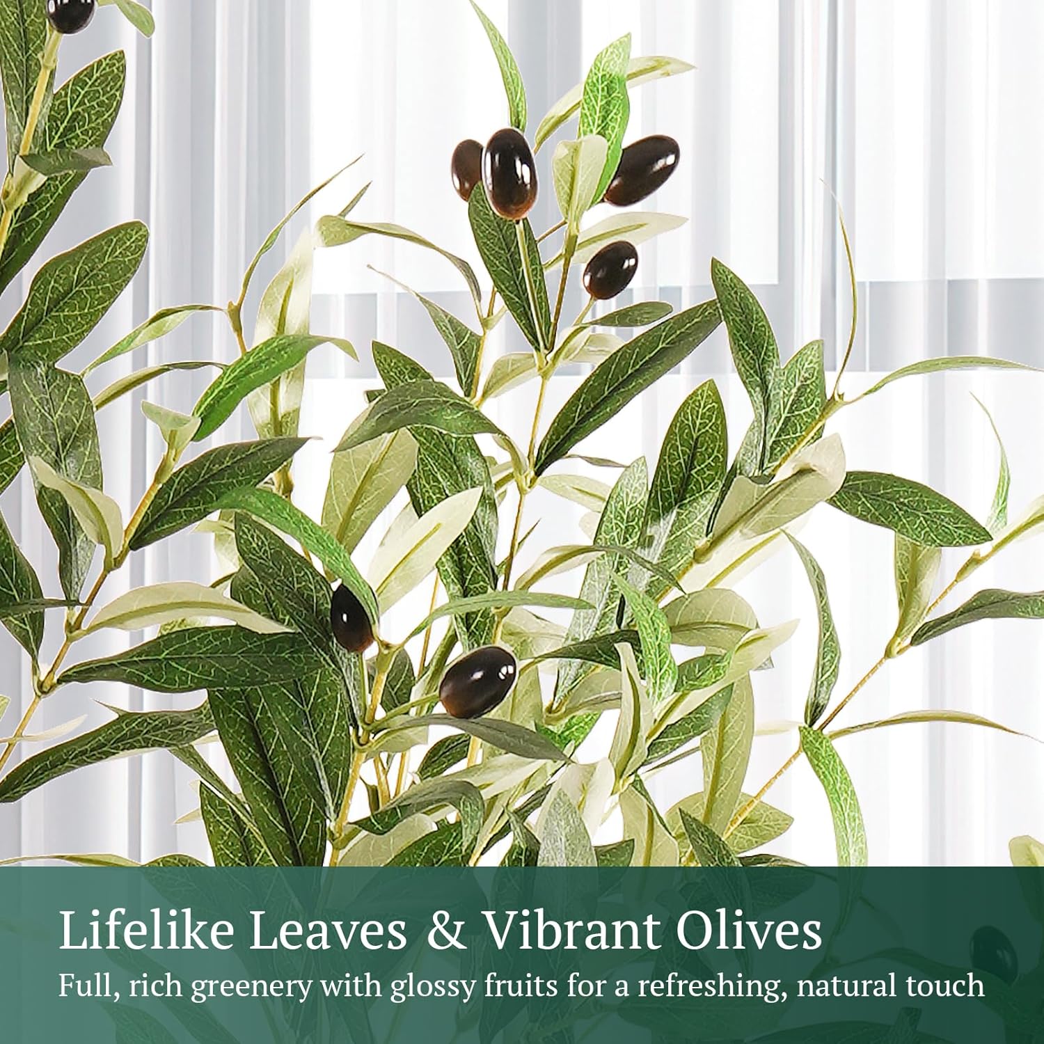 Large Olive Trees Artificial Indoor, Upgraded 7FT Faux Olive Tree with Natural Wood Trunk and Lifelike Fruits, White Tall Planter, Modern Artificial Plants for Home/Office Decor Gifts - Image 5