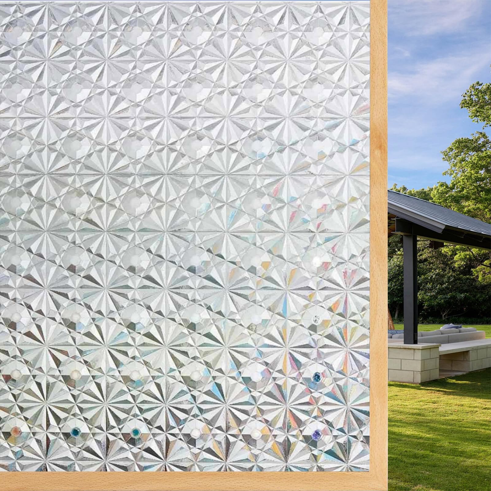 Window Privacy Film 80 x 400 cm Blokująca Promienie Uv, Matowa, Nieprzezroczysta, Zdejmowalna, Przylegająca Elektrostatycznie, Folia Na Szkło Matowe Na Okna, Diament 3D