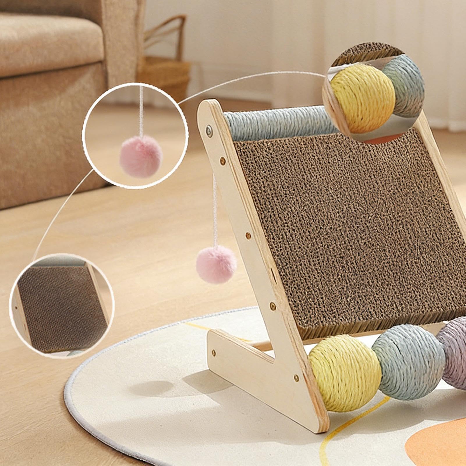 Almohadilla rascadora para gatos Protector de muebles con bolas | Rascador de cartón ondulado para gatos para Enriquecimiento, Aburrimiento, Interior, Esquinas, Camas, Sofás, Alfombra