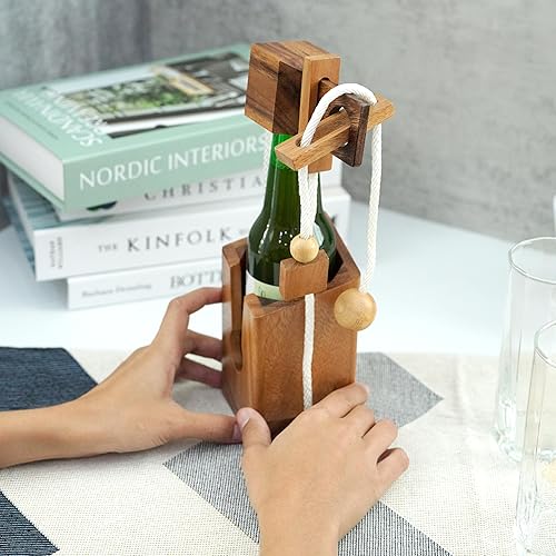 Miniatura 13 de BSIRI Think for Bottle Puzzle Challenging Brain Teaser y Holder Game Almacenamiento funcional Ideal para amantes de las botellas y regalos