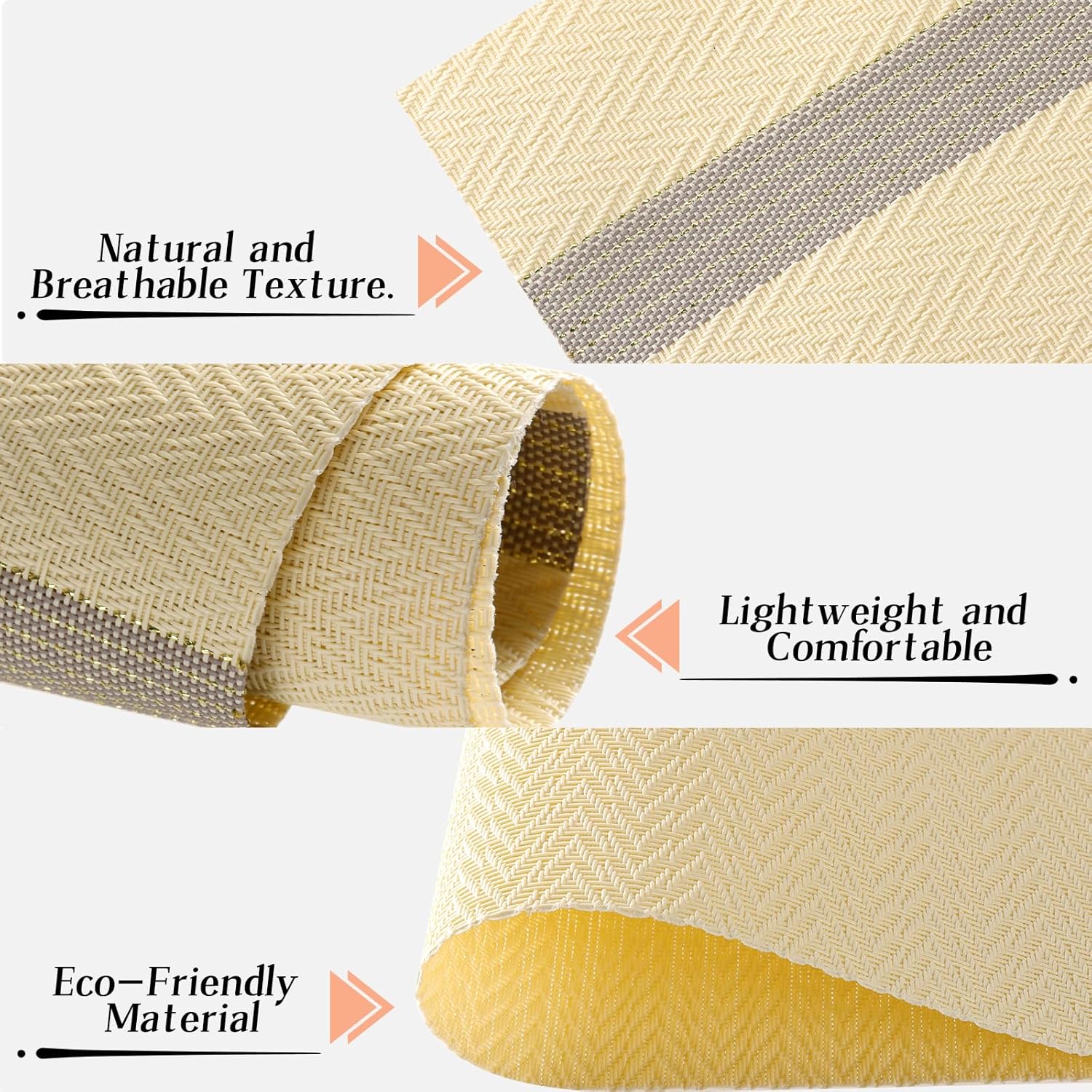 Placemats for Dining Table Set of 8, Woven Vinyl Table Mats with Gold Shiny Yarn on Both Sides, Heat Resistant Washable Table Placemats for Kitchen, Dining Room, Indoor Decor, 8pcs