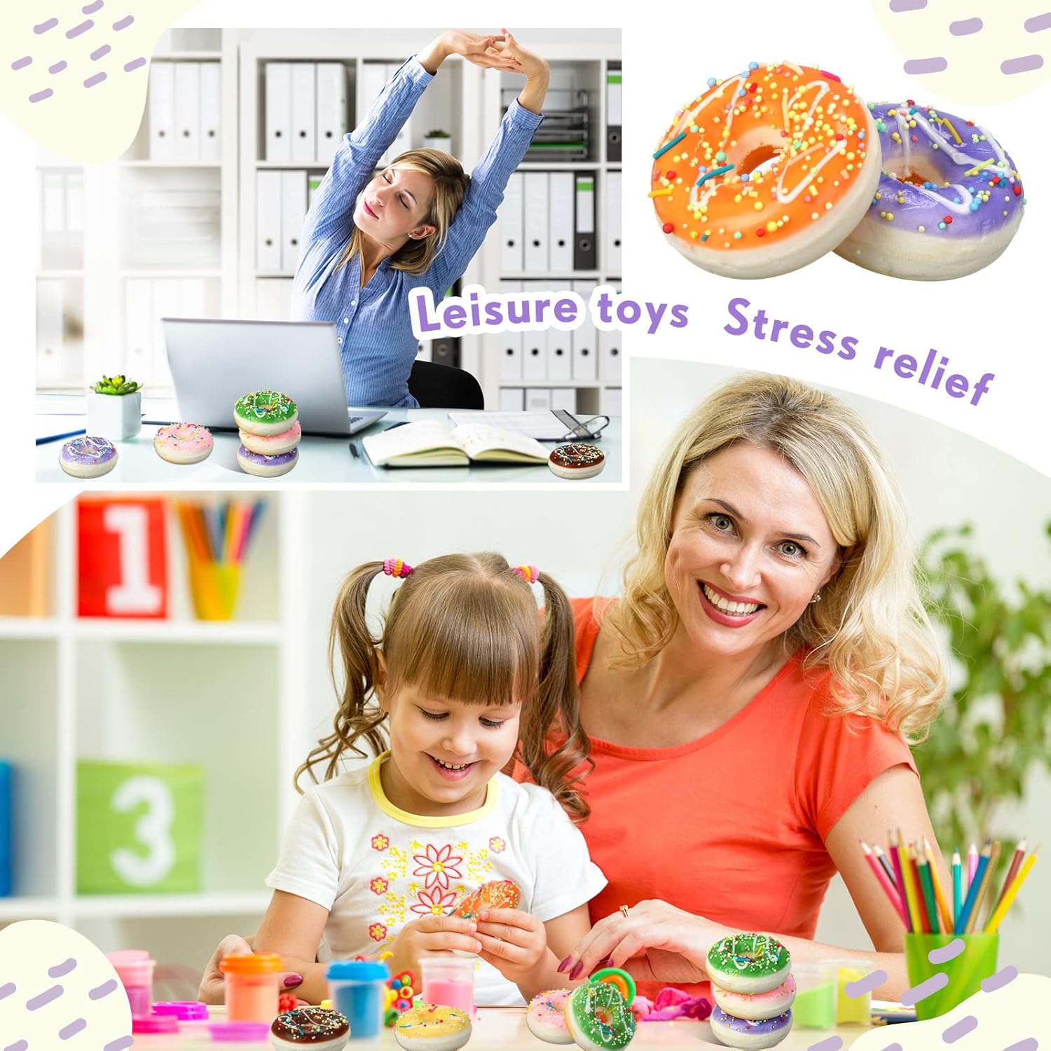 Jerify 72 Pcs Donut Stress Balls Foam Donut Party Favors 1.97 Inch Fake Donuts Slow Rising Toys Rainbow Stress Relief for Party Decoration Birthday Games Supplies, 8 Colors