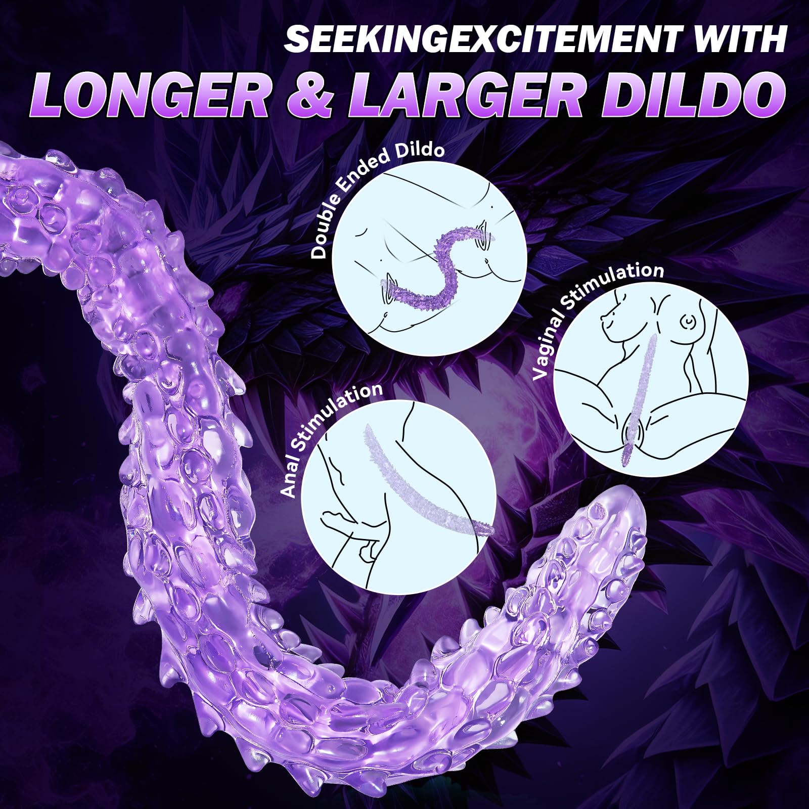 Double Ended Dildo Anal Dildo, 23.2” Long Dildo with Clear Purple Flexbile Big Dildos, Monster Double Sided Dildos & Large Anal Plug, Adult Sex Toy Lesbian Couples Gay Women Clitoral Stimulator