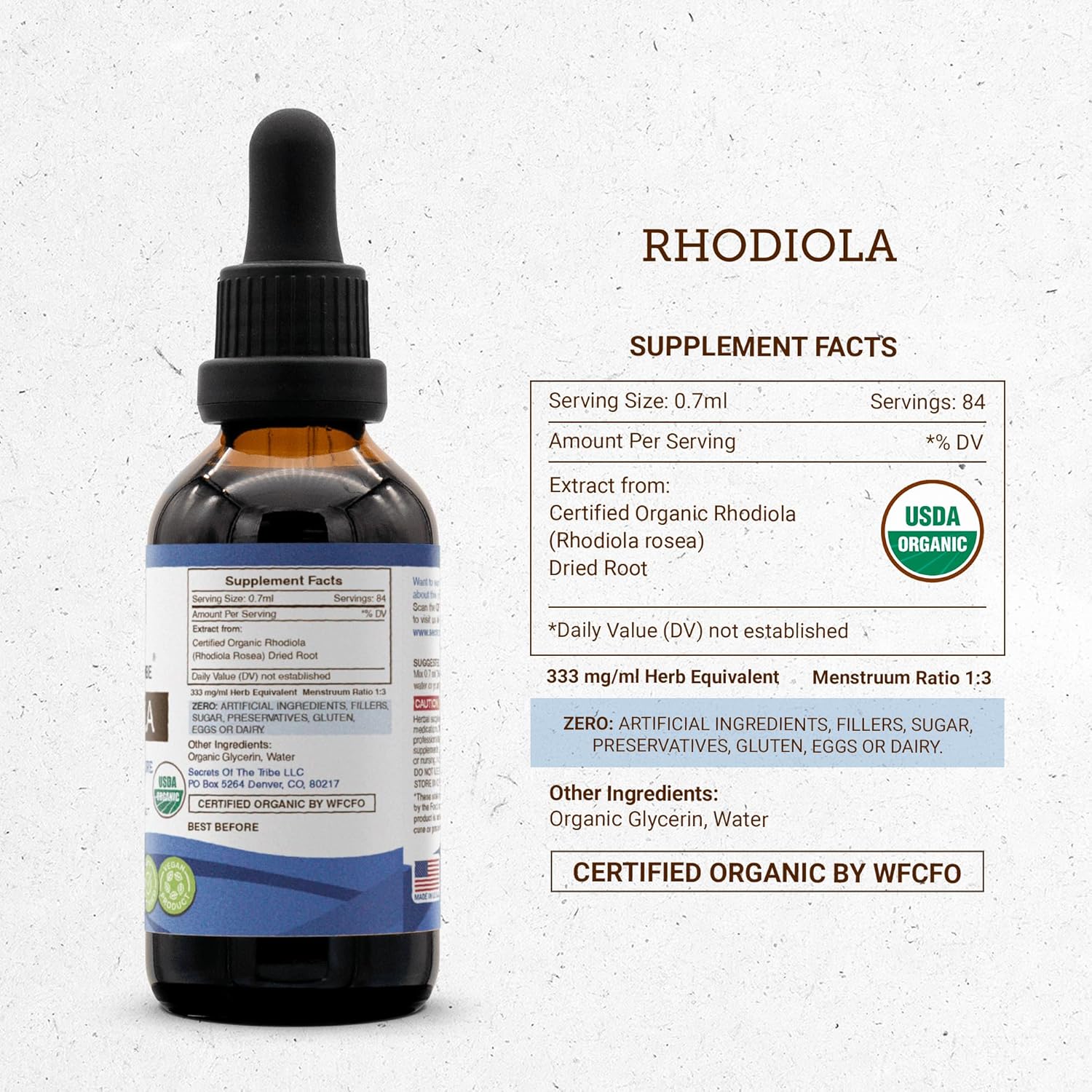 Secrets of the Tribe Rhodiola USDA Organic | Alcohol-Free Extract, High-Potency Herbal Drops | Made from 100% Certified Organic Rhodiola (Rhodiola Rosea) Dried Root 2 oz