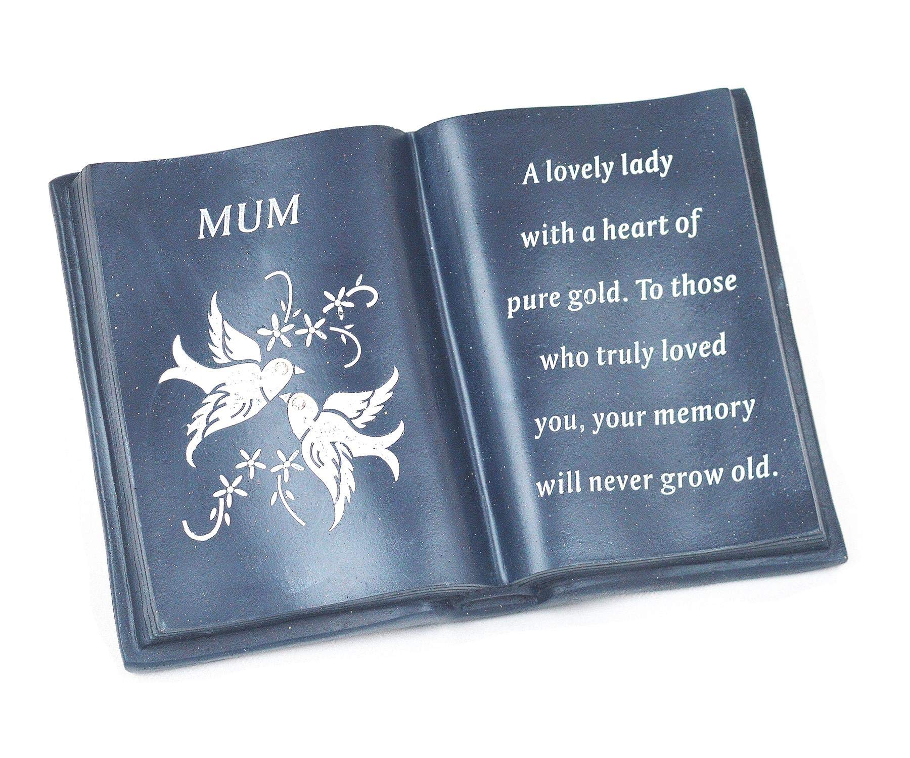 YöL Slate Grey Mum Memorial Dove Book Grave Stone Plaque Ornament Graveside Tribute