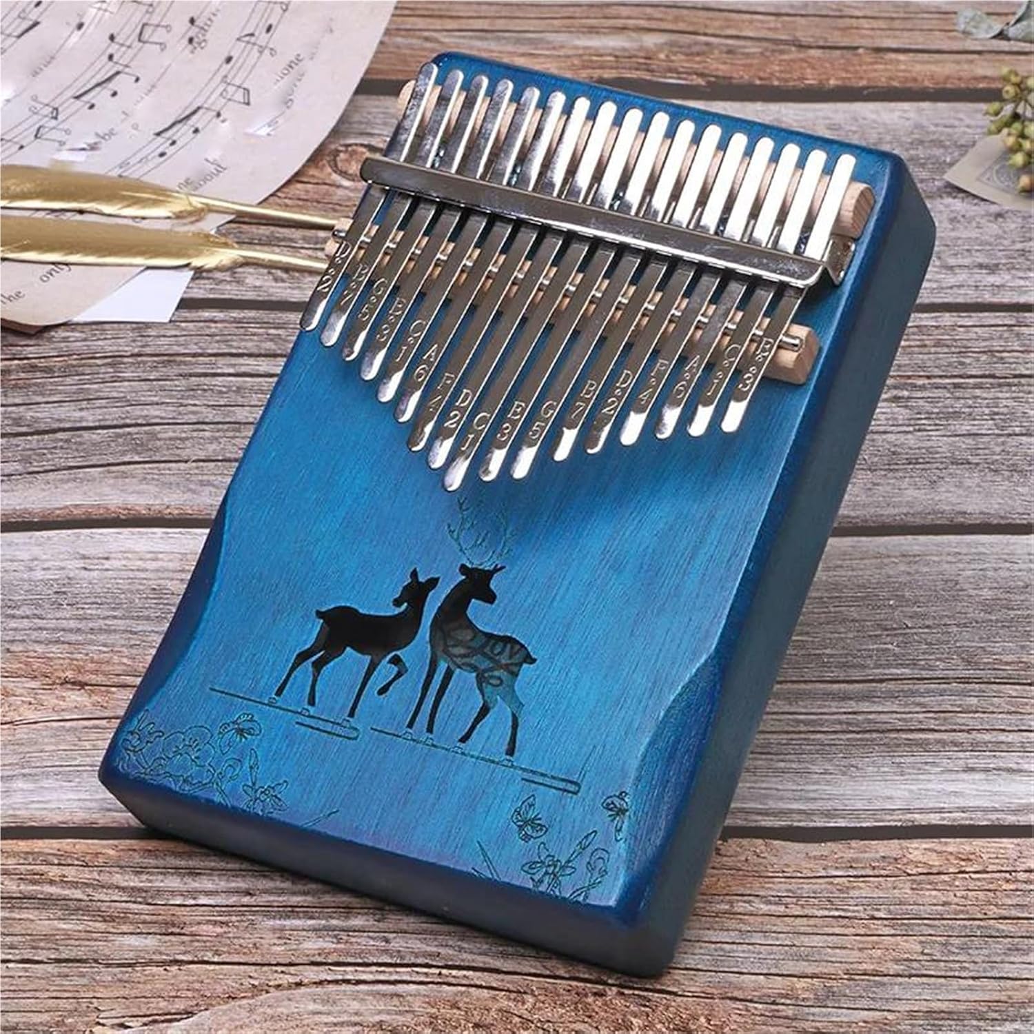 Beginners Kalimba This Hand Tuned 17 Key Kalimba Set Is Available In A Portable Instrument.(Reindeer blue)