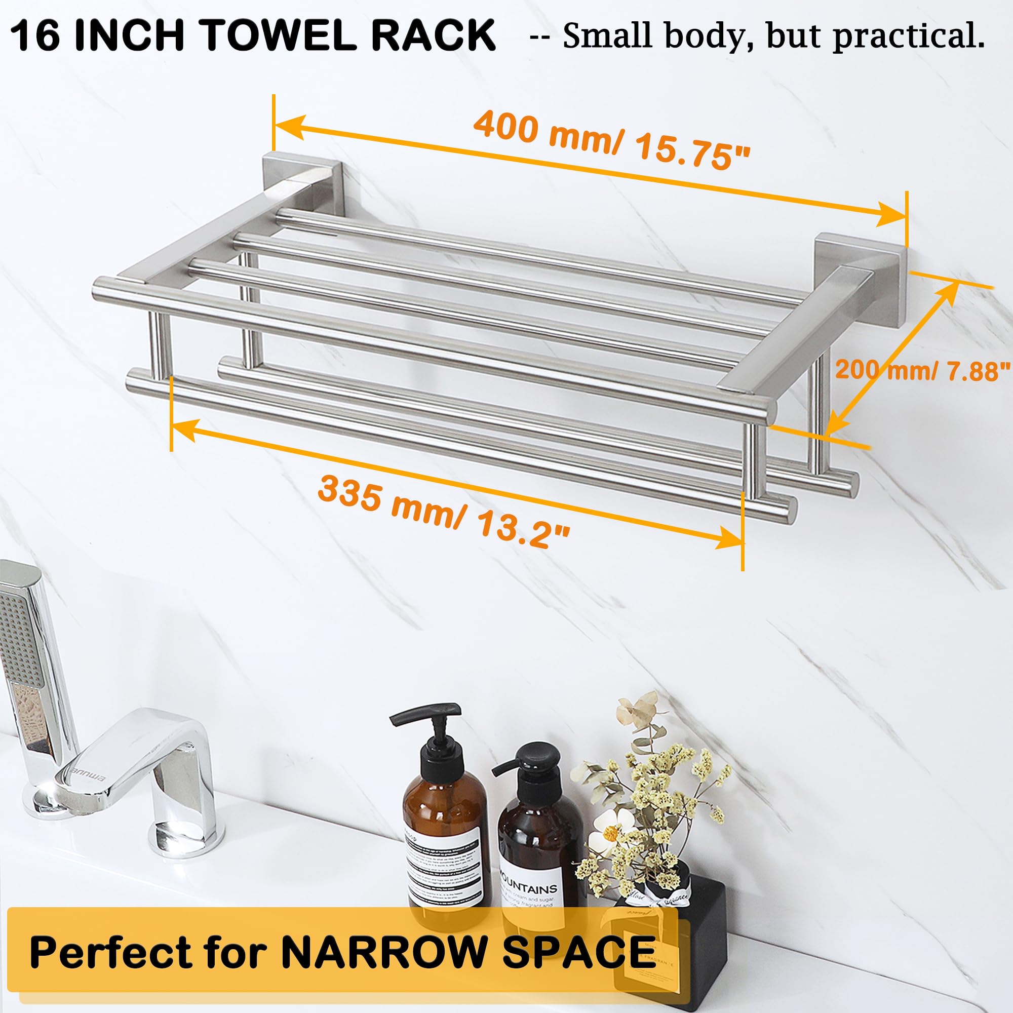 Sayayo Porta Asciugamani Bagno Doppio Porta Asciugamano da Parete, 40CM Porta Asciugamani Bidet Acciaio Inossidabile SUS304 Grigio Argento