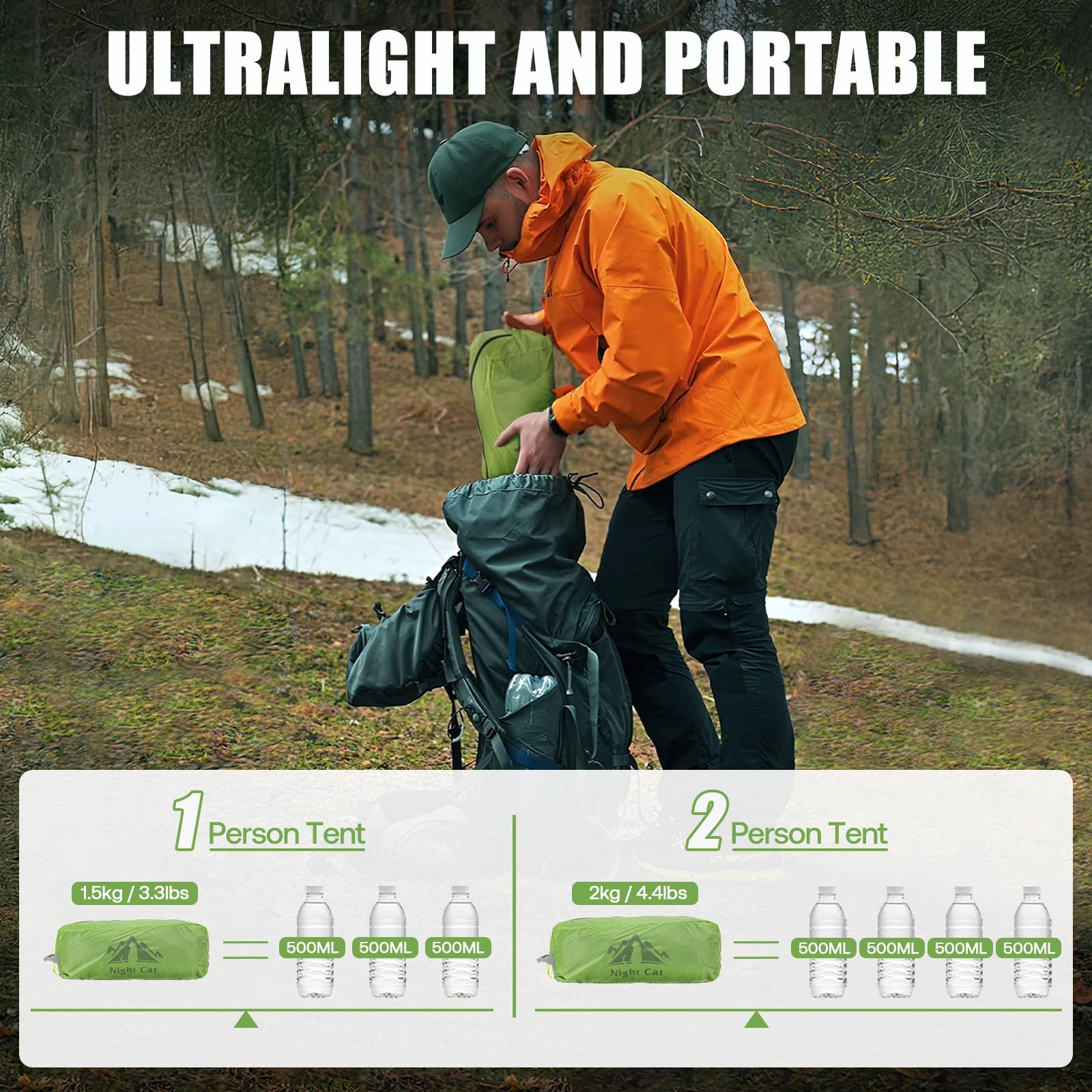 Night Cat Tiendas de Túnel 1 2 Personas: Ultraligero 1.5kg Impermeable Profesional Tiendas Camping Trekking
