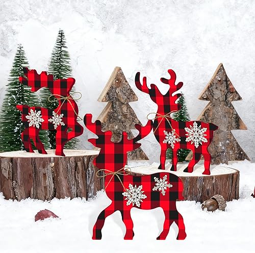 3 piezas de decoración navideña de renos, decoración rústica de mesa navideña para el hogar, centro de mesa de granja, decoración de bandeja