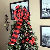 Vista 115 de Arco de corona de arpillera negra con alambre, 10 pulgadas de ancho, colas largas de 18 pulgadas, cinta de Navidad, decoración de puerta delantera