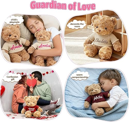 Miniatura 7 de Oso de peluche bordado personalizado, oso de peluche suave con nombre y patrón personalizados, regalo de felpa de 12 y 16 pulgadas para el día de