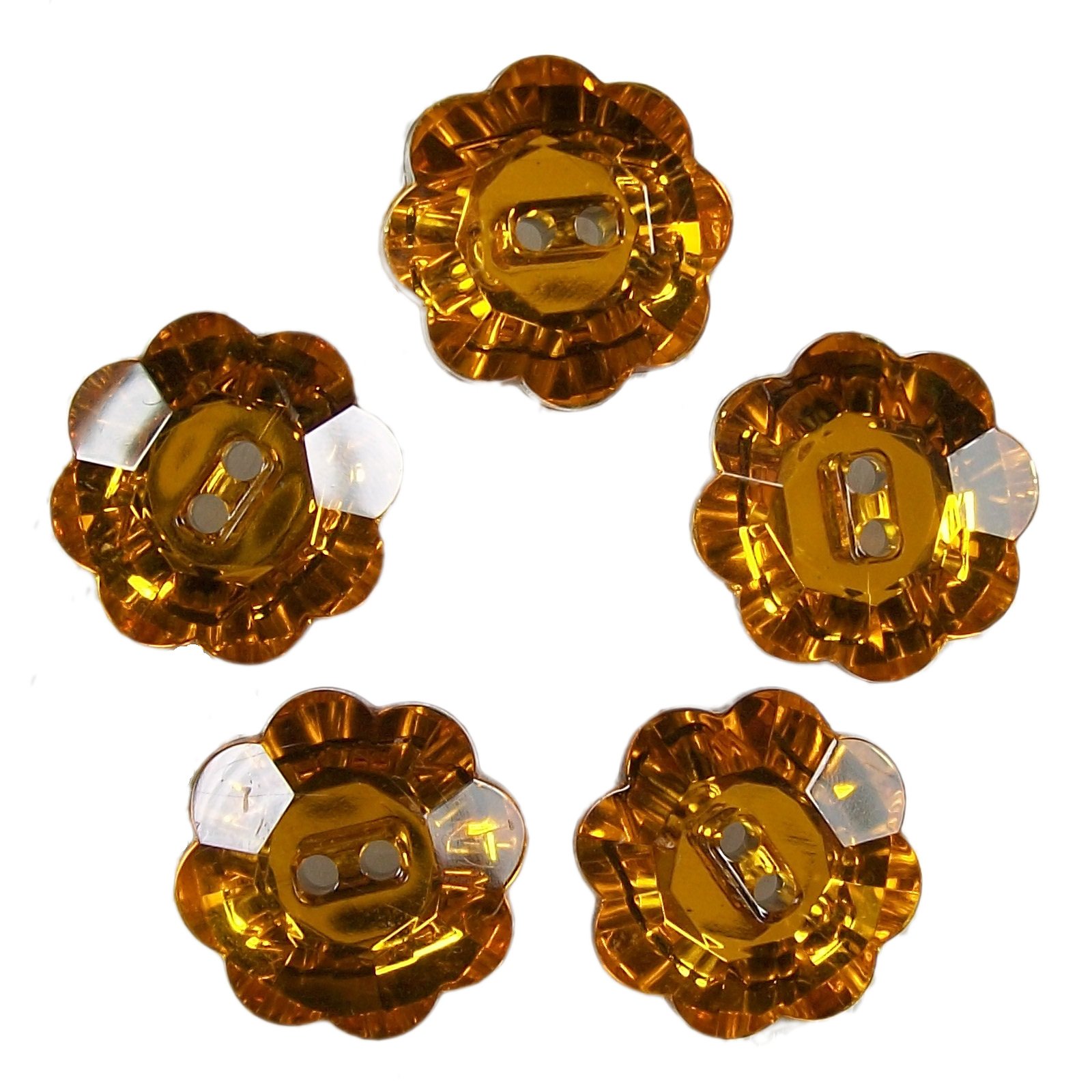 Acrylic Crystal Effect Flower Shape Buttons 10mm (Amber, 5)