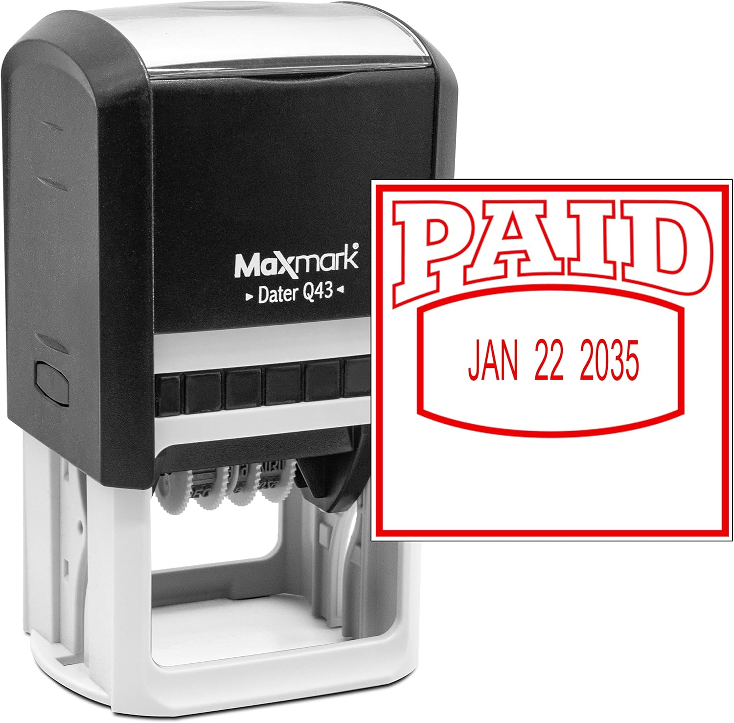 MaxMark Q43 (Large Size) Date Stamp with Paid Self Inking Stamp - Red Ink