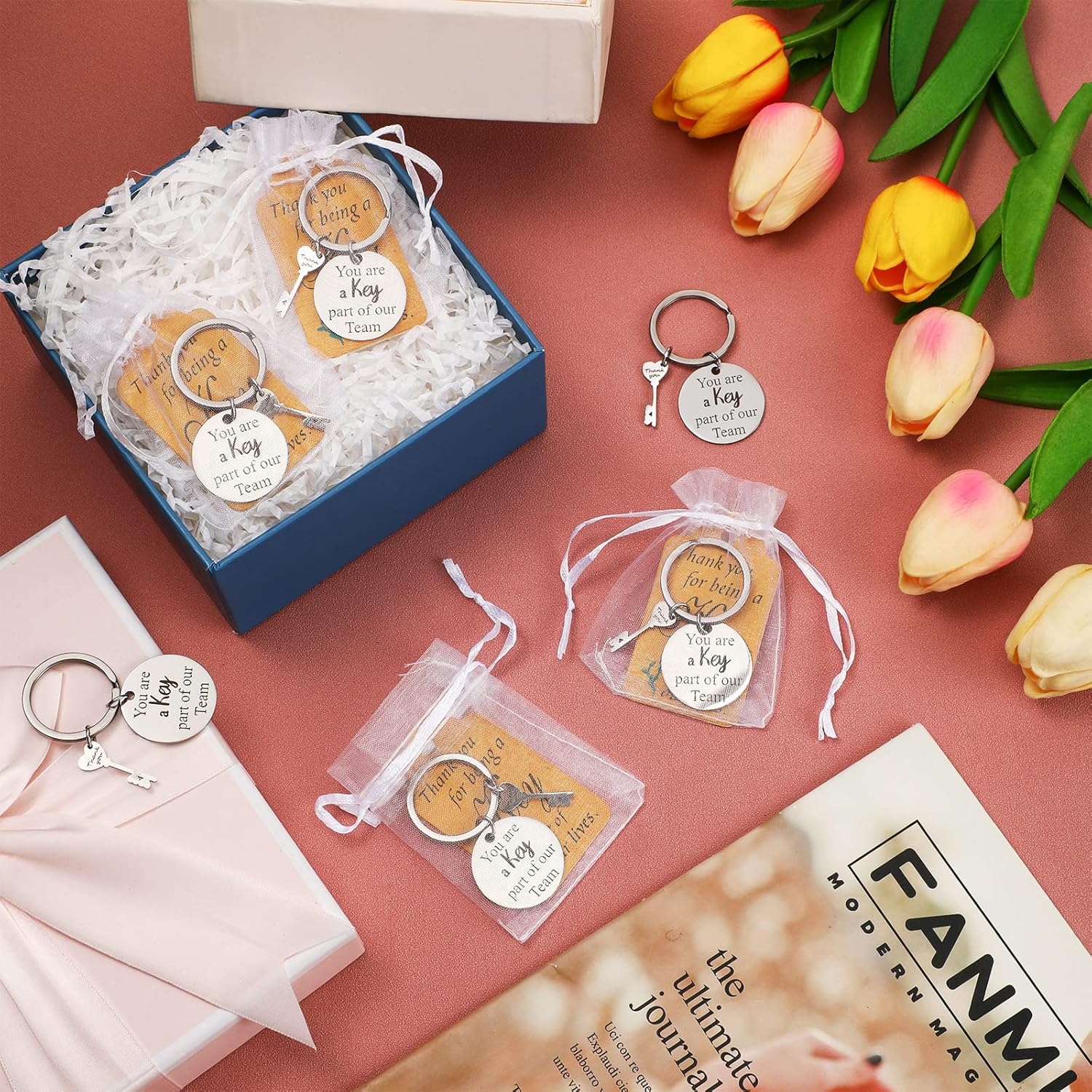 Sieral 12 Set Employee Appreciation Gift for Team Thank You Keychain with Organza Bags and Cards for Christmas Coworker Staff(Round) - Image 4