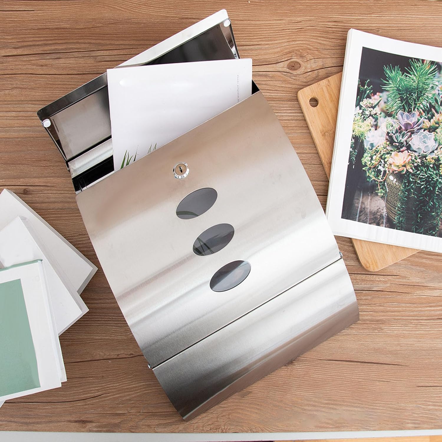 Focket Wall Mount Mailbox, Large Capacity Security Locking Mailbox for Outside, Stainless Steel Rustproof Metal Post Box for Home, Office (Sliver)