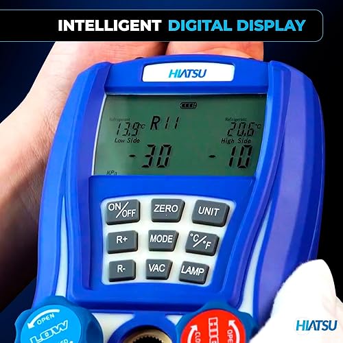 Miniatura 6 de Juego de manómetros digitales HVAC con medidores de CA, medidores de freón con 88 refrigerantes, juego de medidores automotrices con abrazaderas de